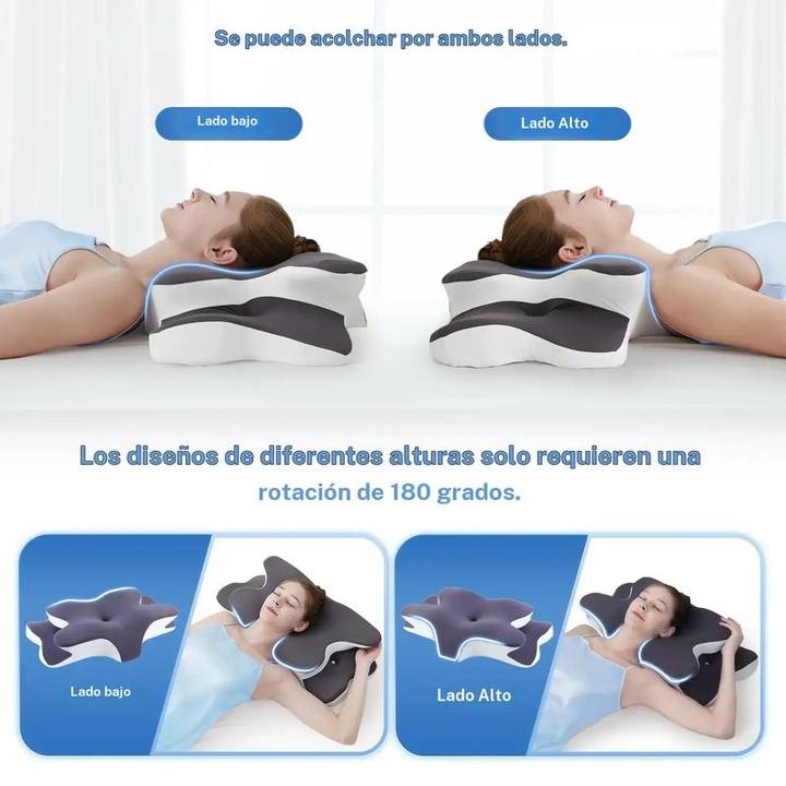 Comparación de los dos lados de la almohada: lado bajo y lado alto